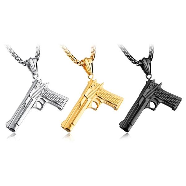 

pendant necklaces fashion white/golden/black stainless steel chain gun shape for men jewelry gift xl076, Silver