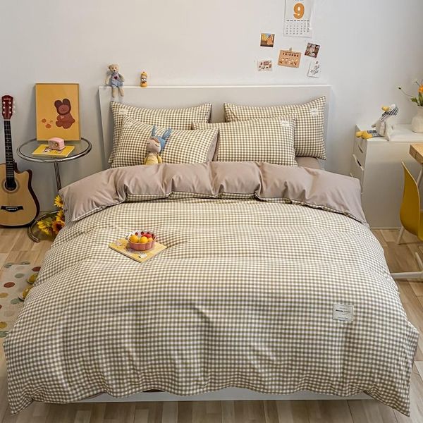 

bedding sets plaid cute quilt cover pillowcase solid bed flat sheets fashion duvet set twin full single king bedclothes