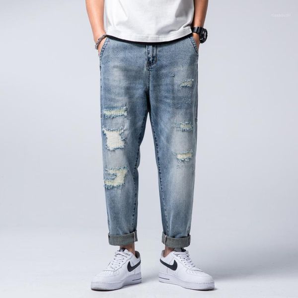 

spring and autumn men's jeans slim harem pants korean trend loose feet casual black, Blue