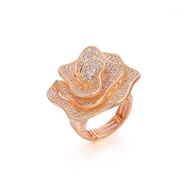 

wedding rings luxury rose flower finger for women adjustable elegant cz zircon plant ring engagement jewelry lover accessories1, Slivery;golden