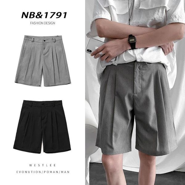 

men's shorts summer suit fashion society mens dress korean version of loose black gray straight five-point pants men, White;black