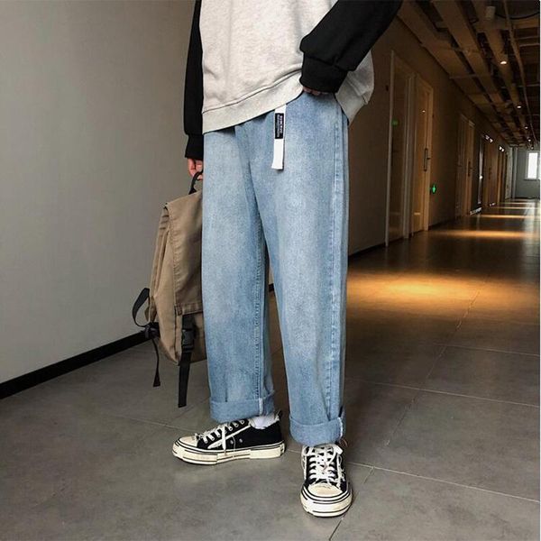 

men's jeans trend loose straight spring korean wide leg casual pants, Blue