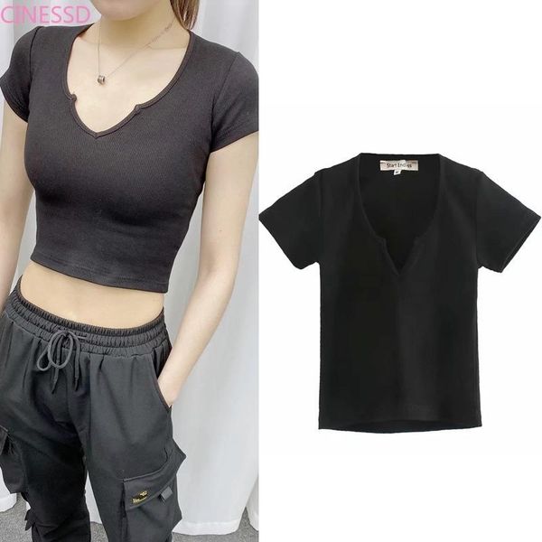 

women's t-shirt short sleeve t-shirts women 2021 fashion summer solid v neck cotton bottoming t shirt trend base tshirt woman clothing, White