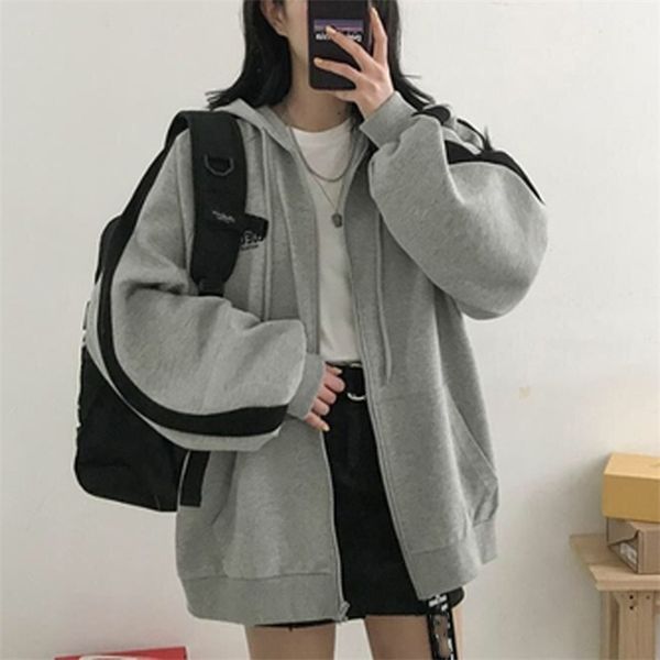 

zip-up harajuku oversized hoodies for women clothes hooded long sleeve jumper hooded regular coat casual korean style sweatshirt, Black