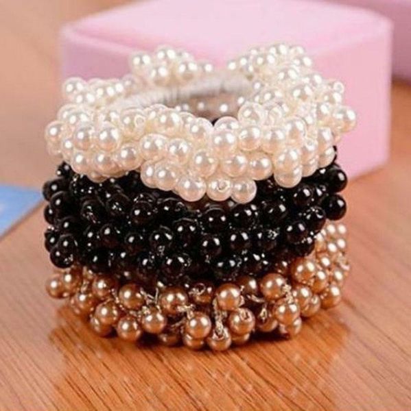 

hair clips & barrettes fashion women simulated-pearl bead hairband bun holder elastic tie band scrunchie engagement gifts girl part, Golden;silver
