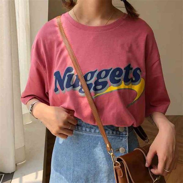

oversize loose casual letter printed vintage long design basic new fashion streetwear short sleeve female women tshirt 210330, White