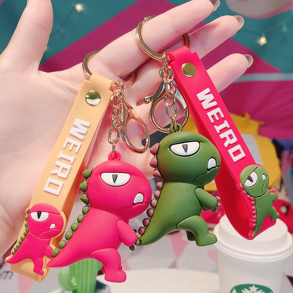 

creative bared teeth little dinosaur girl keychain pendant soft rubber rope stereo cute car pendant, Silver