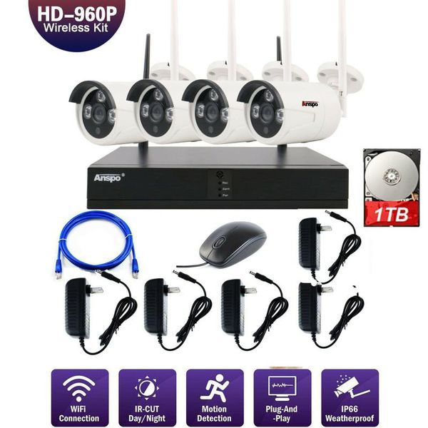 

anspo 4ch wifi nvr 960p hd outdoor wireless security camera system with 1tb hdd ip cameras