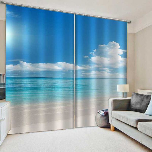 

fashion blue sky curtains 2pcs/set beach window for living room bedroom blackout curtain & drapes