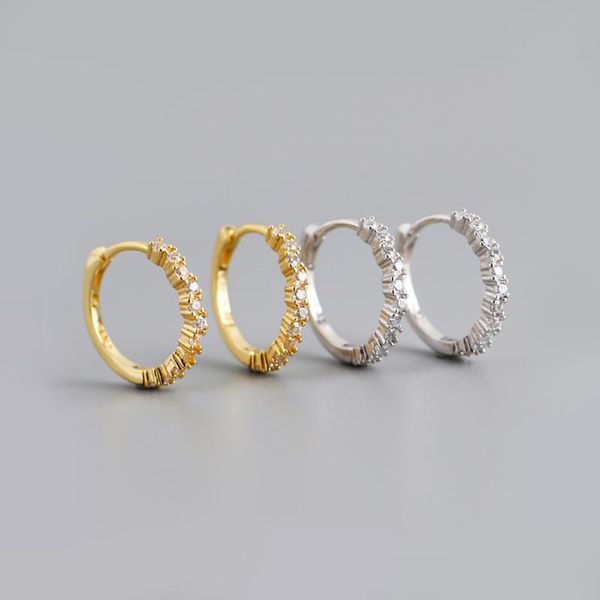 

hoop & huggie 925 sterling silver round cz sleepers earrings f054, Golden;silver