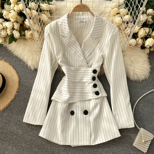 

women's suits & blazers 2021 spring autumn stripe blazer jacket women removable girdle fashion double breasted suit female loose o, White;black