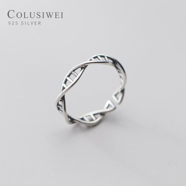 

cluster rings colusiwei authentic 925 sterling silver vintage roating twist open adjustable finger for women accessories fashion jewelry, Golden;silver
