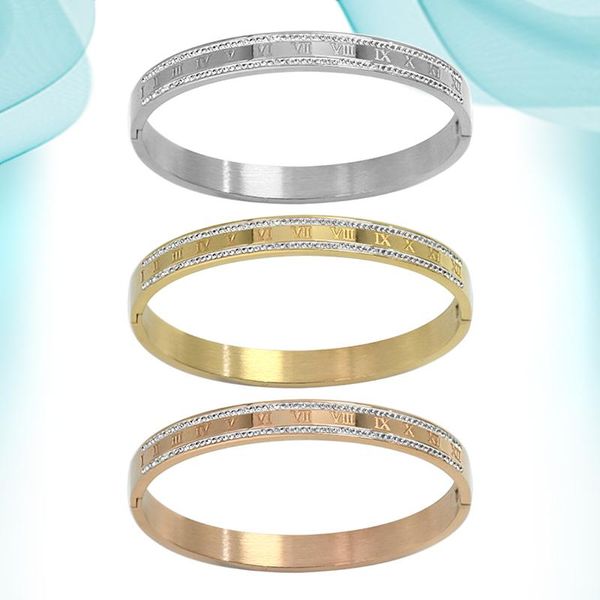 

bangle fashion european and american roman numerals diamond bracelet high color zircon titanium steel bracelets on hand accessories, Black