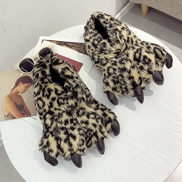 

slippers 2021 winter women chunky warm indoor cotton shoes cute plush slides bearpaw fluffy bigfoot home, Black