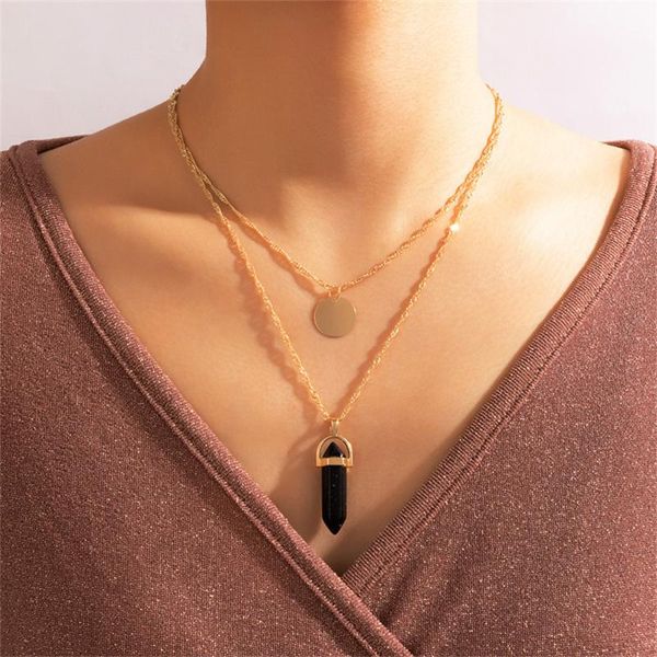 

pendant necklaces vintage fashion multilevel gold chain round sequins geometric cylindrical crystal necklace for women cute girl jewelry, Silver