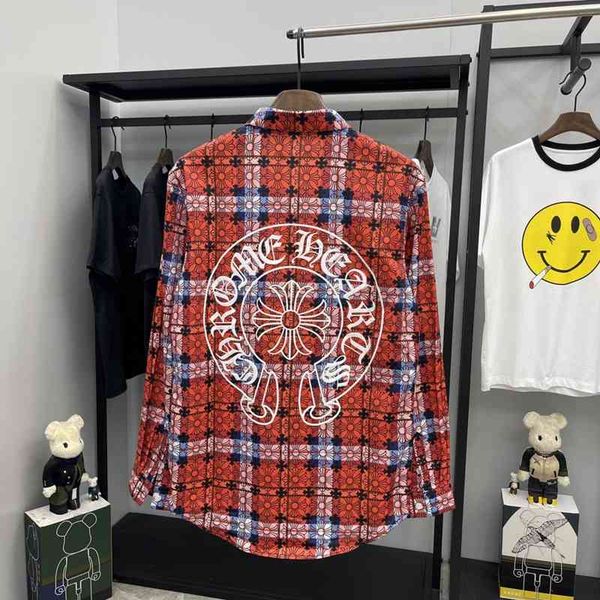 

early autumn 21 men's long sleeve lapel shirt cro new horseshoe sanskrit cross print plaid shirt coat, Black