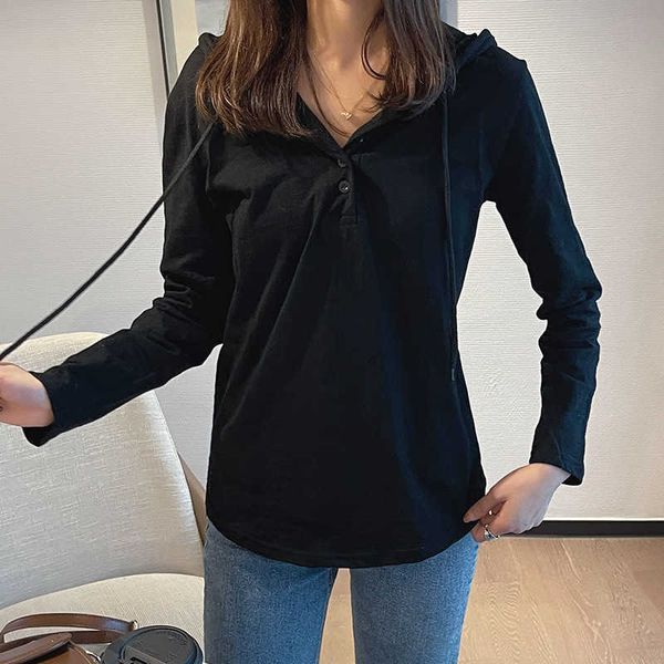 

fashion hoodies long sleeve coat loose one piece 2021 spring and summer casual solid color hooded for ladies commuting, Black