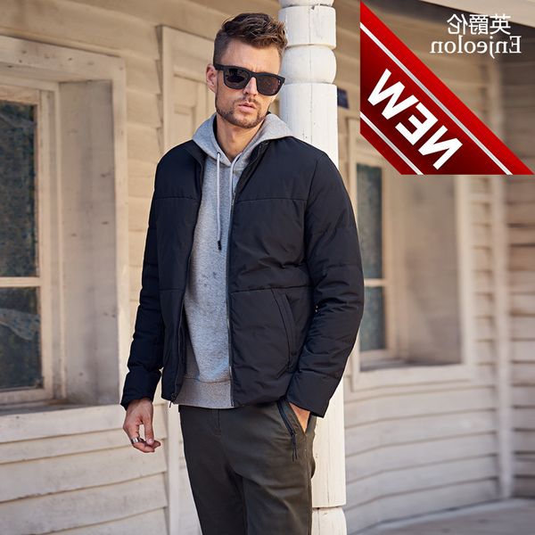 

enjeolon brand thicken winter down jacket men light parka clothing white duck coat quality plus size 3xl mf0109, Black