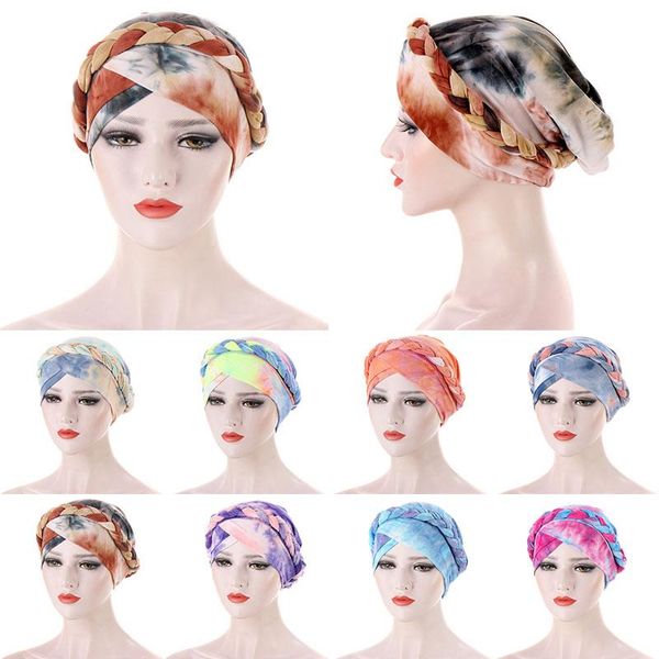 

tie-dye cotton muslim turban scarf for women islamic inner hijab cap headwear arab wrap head hair accessories hat ethnic clothing, Red