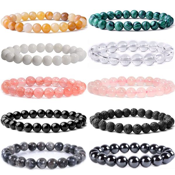 8 mm Strang Unisex-Armband aus Naturstein mit runden Perlen, modisch, klassisch, elastisch, Malachit-Türkis-Kristall-Armreif, handgefertigter Chakra-Schmuck