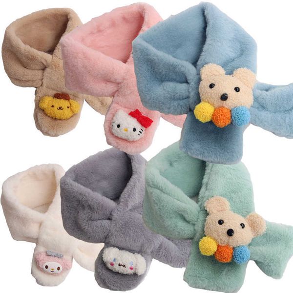 Winter Jungen Mädchen Super Weiche Korallen Samt Schal Baby Nette Schalldämpfer Künstliche Kaninchen Fell Cartoon Lätzchen Kreuz Typ Fleece Zubehör