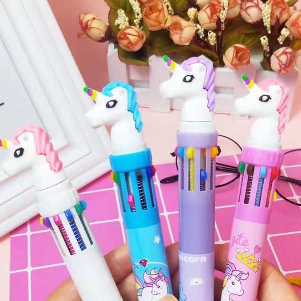 

cartoon creative sile 10 color ballpoint pen multi hand account ten push sign student suppli oing season, Blue;orange