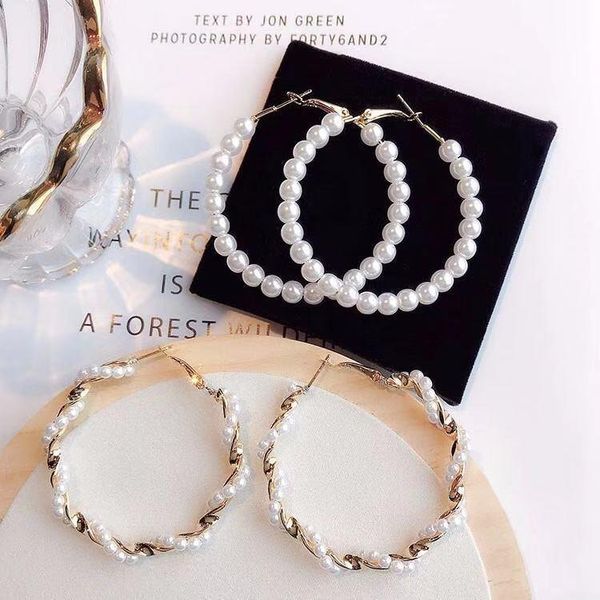 

hoop & huggie earrings women big circle vintage for 2021 luxery koreanhoop natural colorful freshwater, Golden;silver