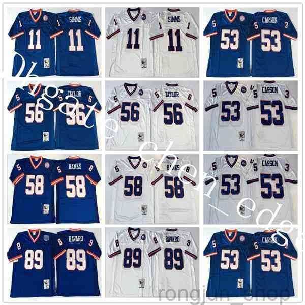 

ncaa football 56 lawrence taylor 89 mark bavaro 11 phil simms jersey 53 harry carson 58 carl banks men vintage blue white, Black;red