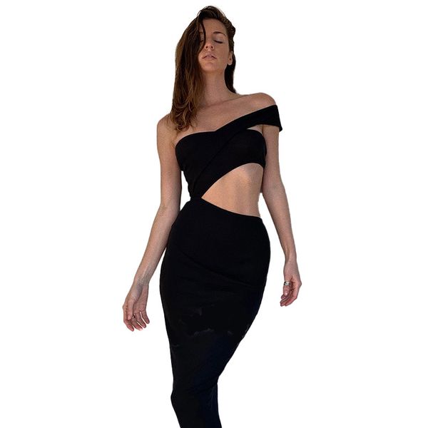 

women casual dresses strapless dress sleeveless one shoulder summer hollow out breathable comfortable high waist backless ych, Black;gray
