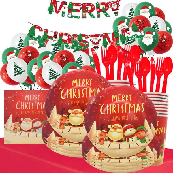 

disposable dinnerware navidad party supplies christmas decoration tableware plates cups napkins balloons set tablecloth outdoor home decor