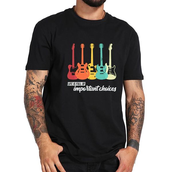 

men's t-shirts vintage retro life is full of important choices t shirt funny guitar tshirt 100% cotton soft tee, White;black