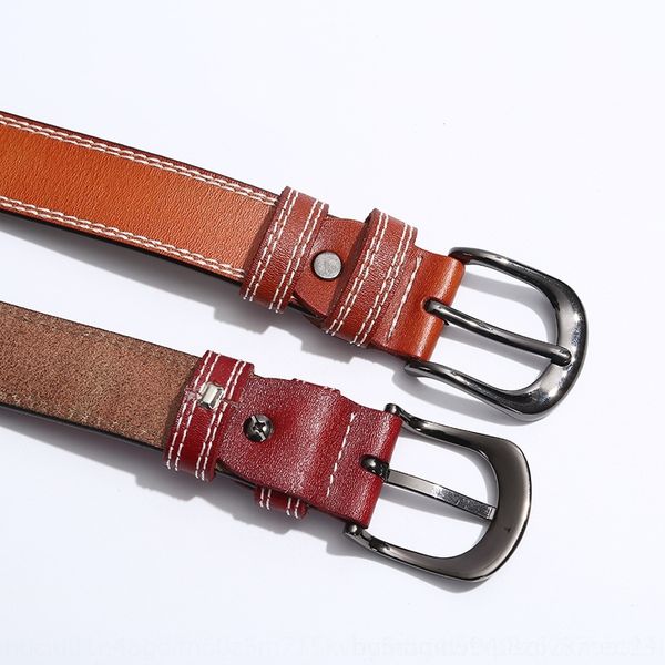 

ic6 outdoor versatile hollow out leather women's fashion british fine smoothtwo-layer jeans leather belts jeans belt, Black;brown