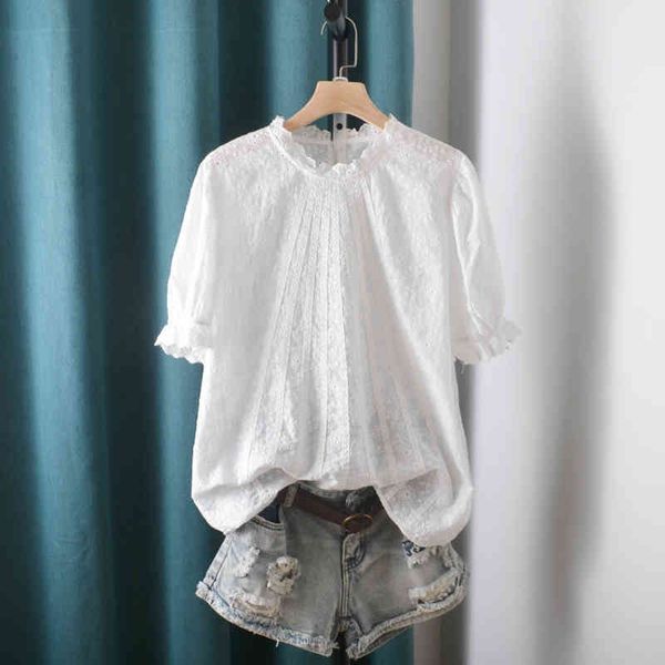 

women's t-shirt lamtrip unique pleated lace stitch ruffled collar short sleeve cotton white lolita shirt tee 0ljk