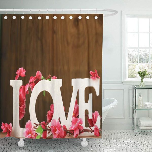 

shower curtain brown romantic word love made of white wooden letters shower curtains sets with 12 hooks 72 x 78 inches