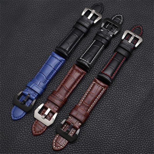 

watch bands watchbands 20 22 24 26mm genuine leather dark brown black man women handmade vintage scrub wrist band strap metal buckle, Black;brown