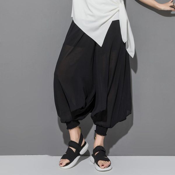 

women's pants & capris summer wear the series elastic waist pant women long girl chiffon personality haroun big yards, Black;white