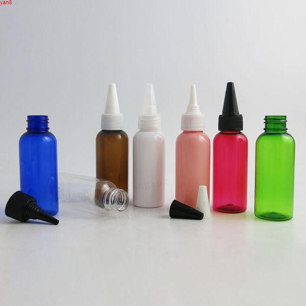 50 x 50ml portátil vazio azul âmbar clara verde animal de estimação plástico garrafa de plástico com tampa de bico PP 5 / 3oz recipientes cosméticos embalagens