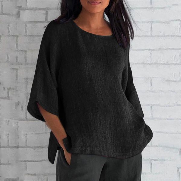 

women's blouses & shirts cotton linen women casual o-neck solid color loose button elegant tunic blouse female pullover blusas feminin, White