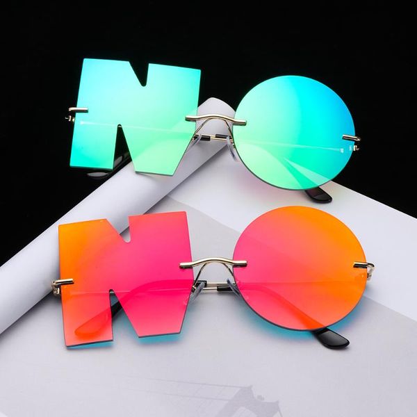 

sunglasses 2021 fashion letter 'no' luxury women metal sun glasses trend shades uv400 eyewear party streetwear, White;black