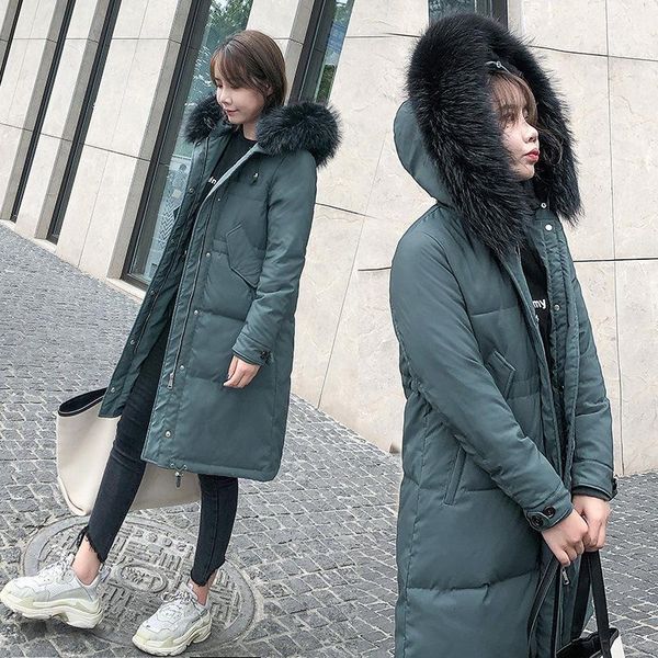 

women's down & parkas winter coat 2021 duck jacket woman hooded raccoon fur collar long womens jackets puffer chaqueta mujer kj2664, Black