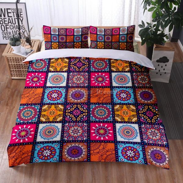 

bedding sets 3d set geometric duvet cover bohemia style microfiber 2/3pcs bed king  size home textiles