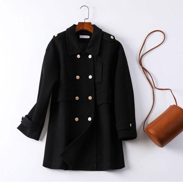 

women's wool & blends 2021 autumn winter large size woolen coat street casual fashion commuter black straight womens e092