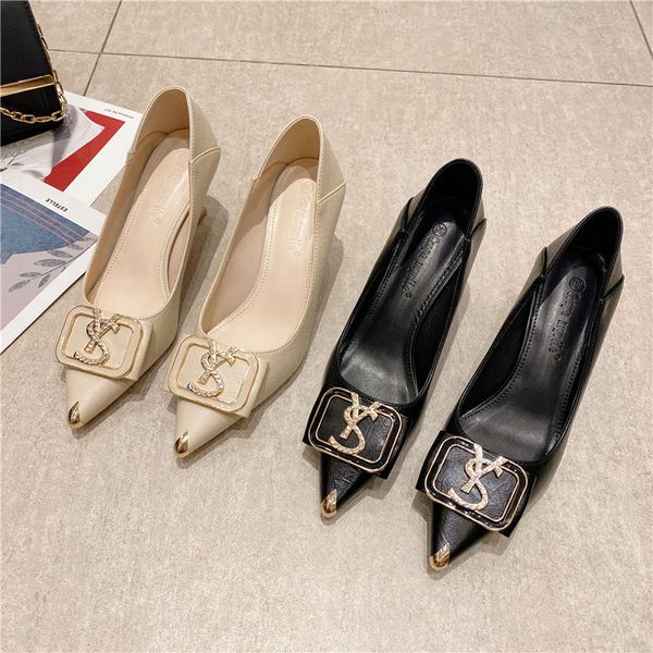 

2021 pointed sandals toe pumps womens ys decorative stiletto heel korean style work shoes, Black