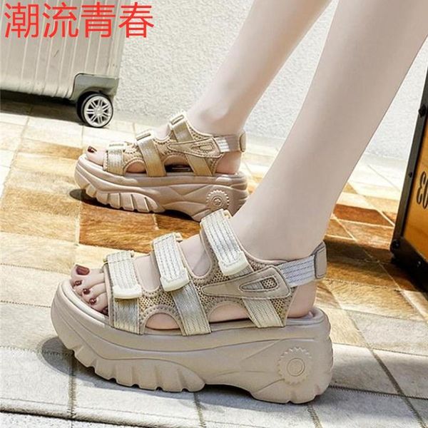 

sandals 6cm height purple wedge fashion summer platform high heel shoes woman chunky thick bottom dad beach, Black