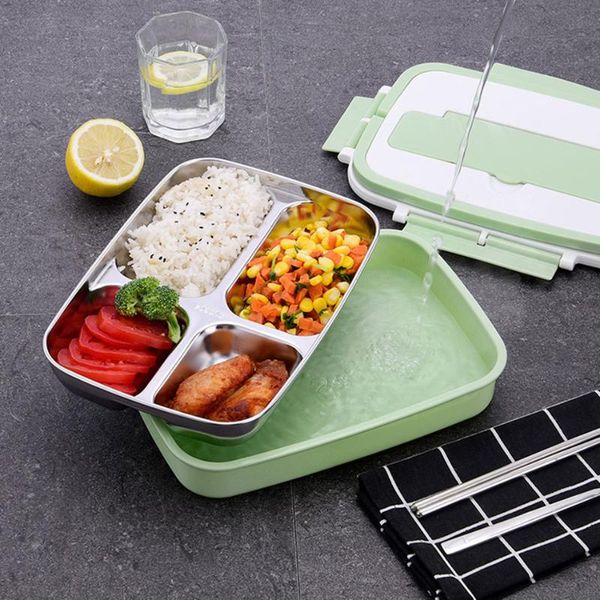 

dinnerware sets double layer water heated lunch box portable bento for students stainless steel partition container