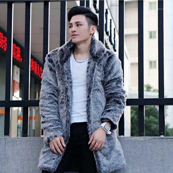 

men's fur & faux 2021 winter turn-down collar mink coat jacket long sleeve thicken fluffy outerwear plus size overcoat xl680, Black