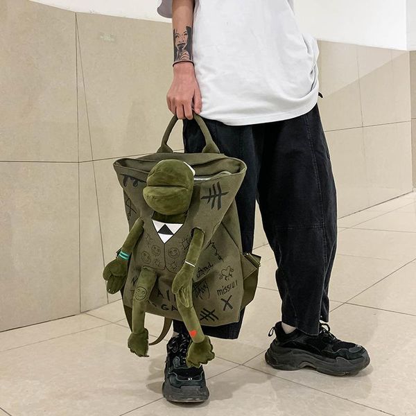 

backpack solid green color women's nylon with frog simple for teenage girls shoulder large-capacity travel bag school backpa