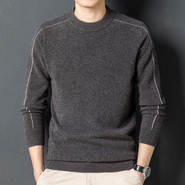 

men's sweaters 2021 winter round neck wavy stripes contrast color shoulder line korean version 100% pure wool sweater., White;black