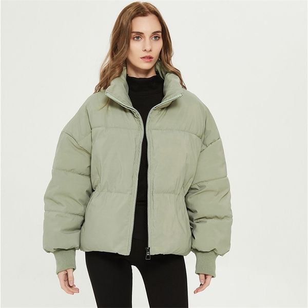 

xnwmnz za women solid khaki black oversize parkas thick winter zipper pockets female warm elegant coat jacket 211008