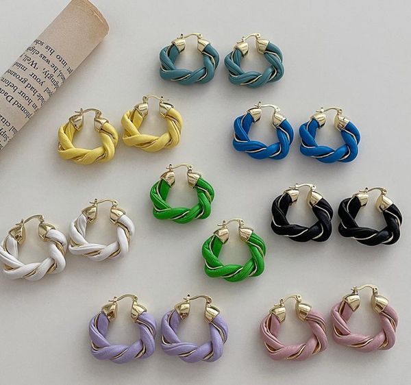 

hoop & huggie fflacell korean fashion leather twisted woven wrap earrings french retro big for women girls party jewelery, Golden;silver
